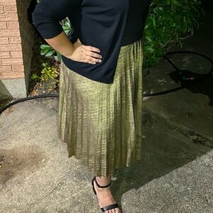Gold Midi Pleated Skirt